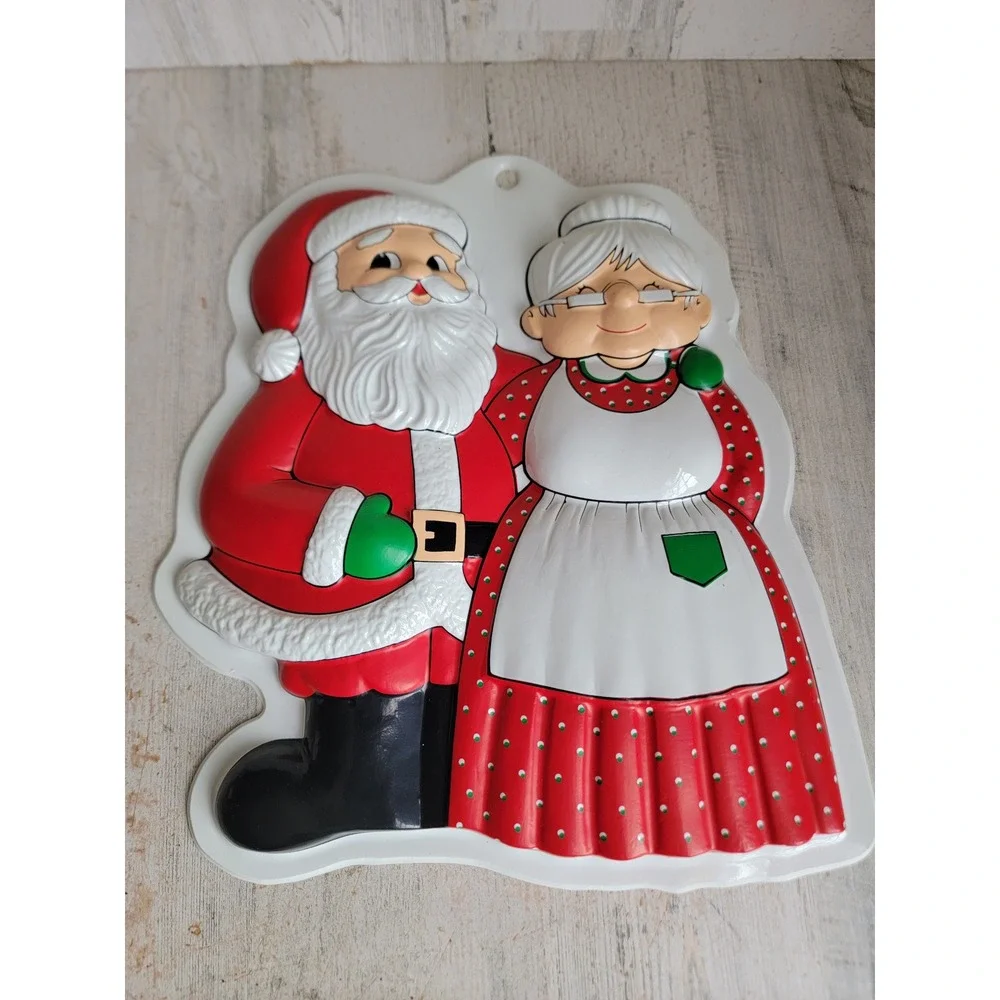 Vintage plastic Mrs Mr Claus cut out Xmas large ornament unique home decor